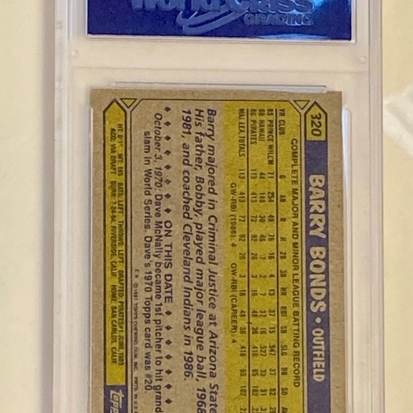 1987 Topps Barry Bonds rare 4 error card! Dot under leg, ink by B, 3 and 0 cut. - Picture 3 of 4